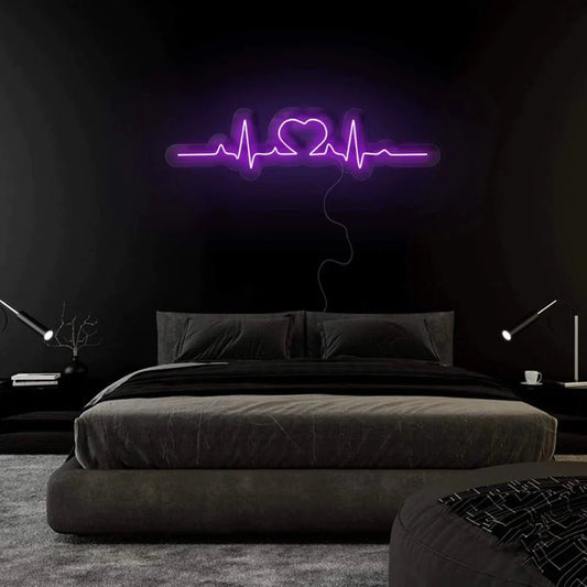 Heartbeat Neon Sign - Neon Light for Bedroom Purple Neon Sign