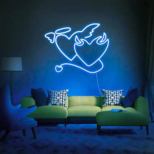 Heavenly Clash of Hearts LED Neon Sign Blue Neon Sign