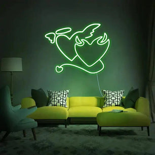 Heavenly Clash of Hearts LED Neon Sign Green Neon Sign