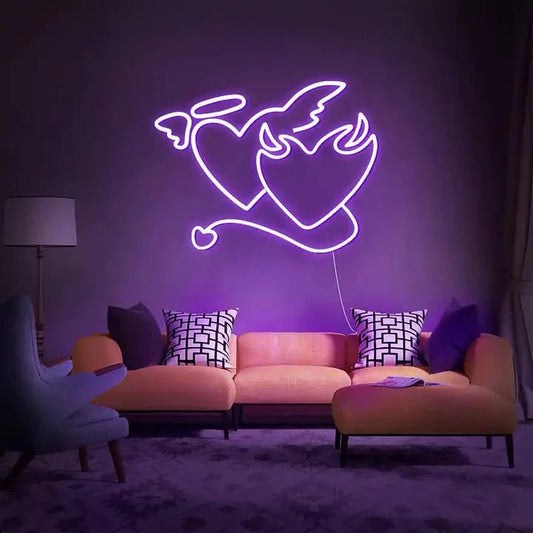 Heavenly Clash of Hearts LED Neon Sign Purple Neon Sign