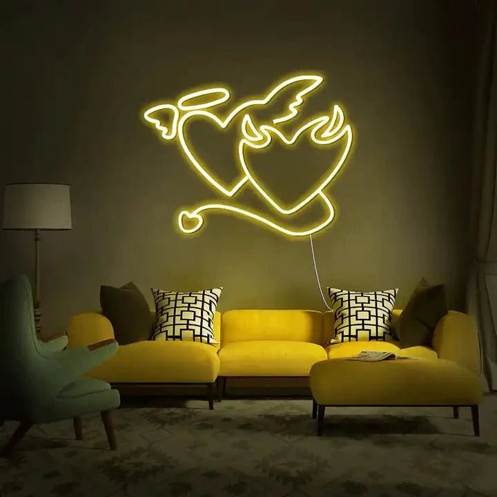Heavenly Clash of Hearts LED Neon Sign Yellow Neon Sign