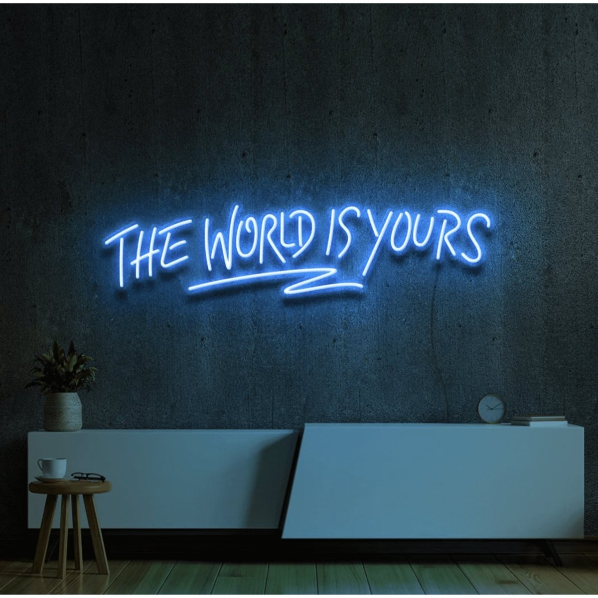 The World Is Yours Neon Sign - Quote Neon Signs Ice Blue Neon Sign