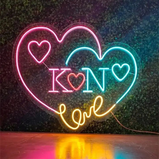 Custom Heart Shape Neon - Heart Shaped LED Pink x Ice Blue Custom Neon Sign